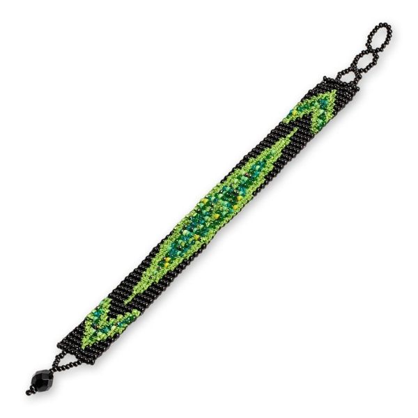 Alternate image for Glass Beaded Wristband Bracelet in Green and Black Hues Sylvan Harmony