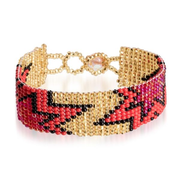 Alternate image for Adjustable Golden and Red Star Glass Bead Wristband Bracelet Divine Blast