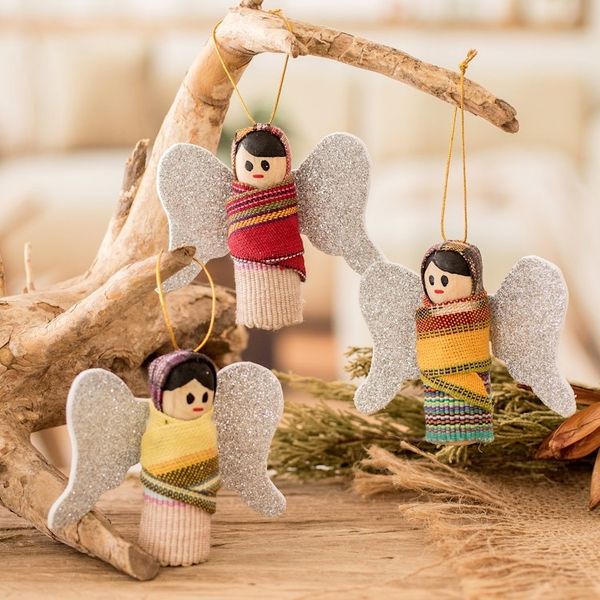 Alternate image for Angel Worry Doll-Themed Wood and Cotton Ornaments Set of 3 Worry-Free Christmas