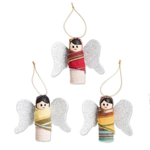 Alternate image for Angel Worry Doll-Themed Wood and Cotton Ornaments Set of 3 Worry-Free Christmas