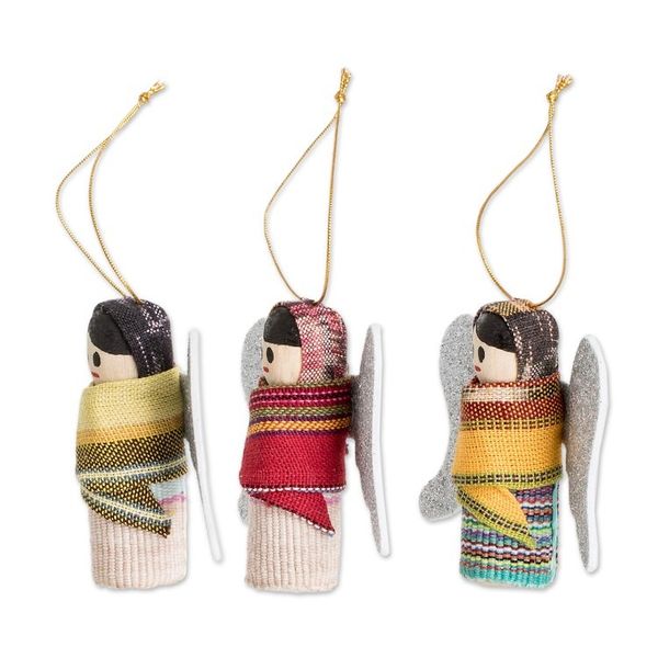 Alternate image for Angel Worry Doll-Themed Wood and Cotton Ornaments Set of 3 Worry-Free Christmas