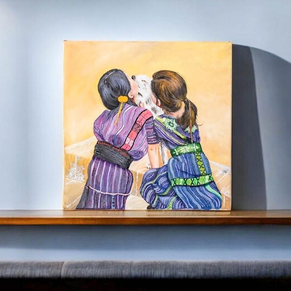 Alternate image for Guatemalan Girls with Dog Painting with Pompoms and Beads Eternal Love