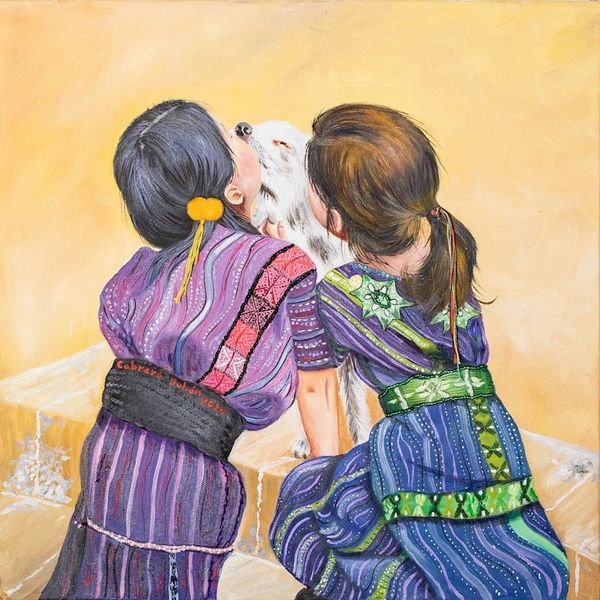Alternate image for Guatemalan Girls with Dog Painting with Pompoms and Beads Eternal Love