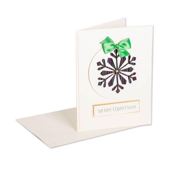 Alternate image for Snowflake-Themed Christmas Greeting Card with Green Ribbon Festive Jubilation