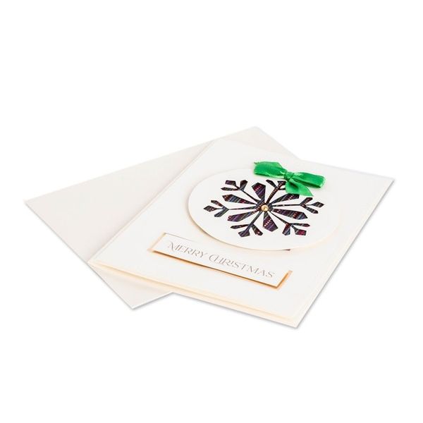 Alternate image for Snowflake-Themed Christmas Greeting Card with Green Ribbon Festive Jubilation