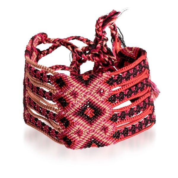 Alternate image for Handwoven Folk Art-Themed Red Macrame Wristband Bracelet Red Jewel