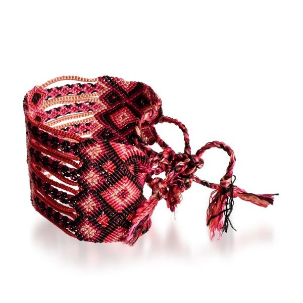 Alternate image for Handwoven Folk Art-Themed Red Macrame Wristband Bracelet Red Jewel
