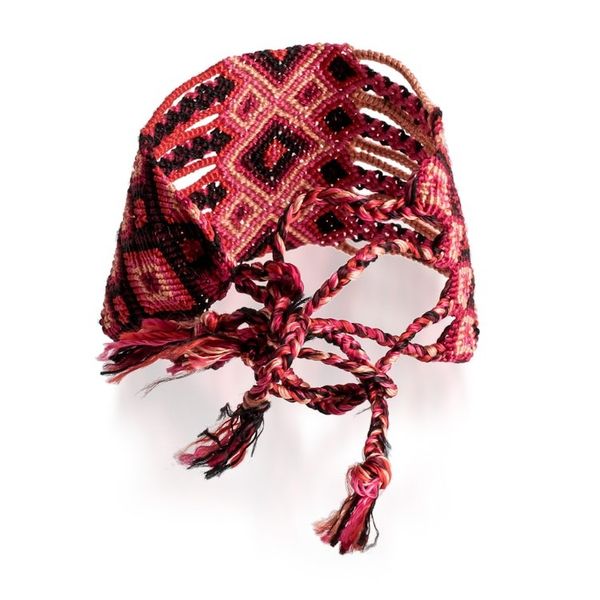 Alternate image for Handwoven Folk Art-Themed Red Macrame Wristband Bracelet Red Jewel