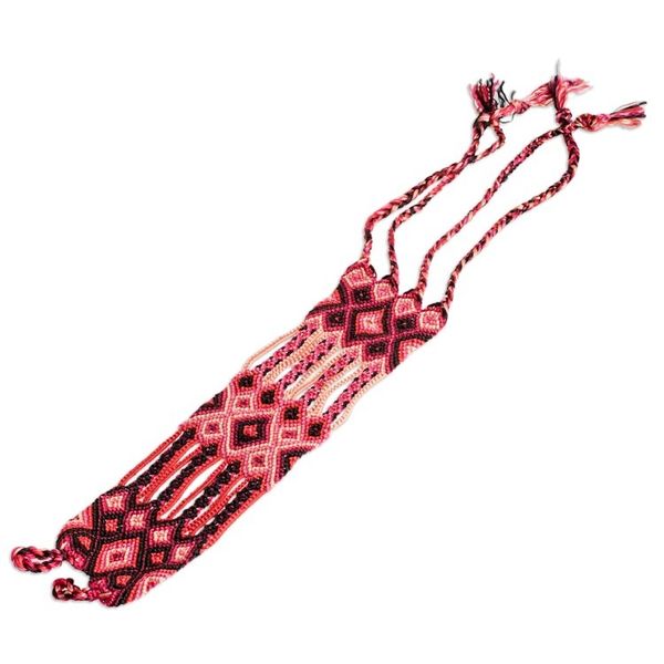 Alternate image for Handwoven Folk Art-Themed Red Macrame Wristband Bracelet Red Jewel