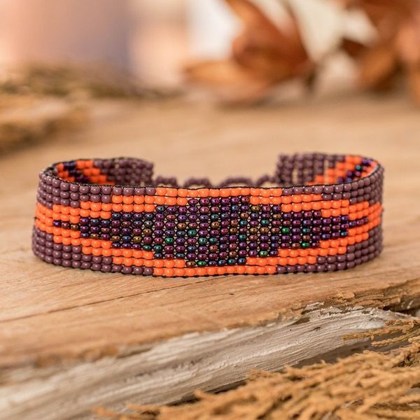 Alternate image for Guatemalan Purple and Orange Glass Beaded Wristband Bracelet Stylish Harmony