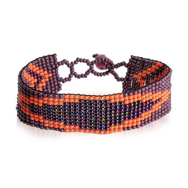 Alternate image for Guatemalan Purple and Orange Glass Beaded Wristband Bracelet Stylish Harmony
