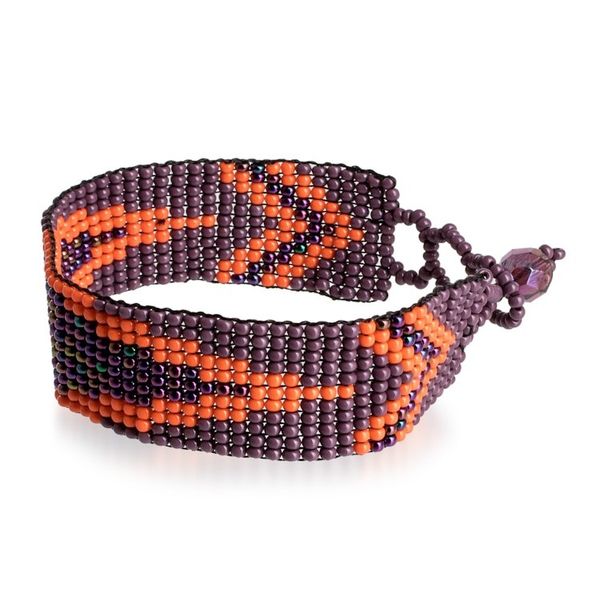 Alternate image for Guatemalan Purple and Orange Glass Beaded Wristband Bracelet Stylish Harmony