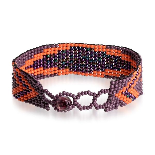 Alternate image for Guatemalan Purple and Orange Glass Beaded Wristband Bracelet Stylish Harmony