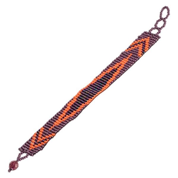 Alternate image for Guatemalan Purple and Orange Glass Beaded Wristband Bracelet Stylish Harmony