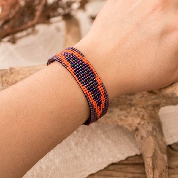 Alternate image for Guatemalan Purple and Orange Glass Beaded Wristband Bracelet Stylish Harmony