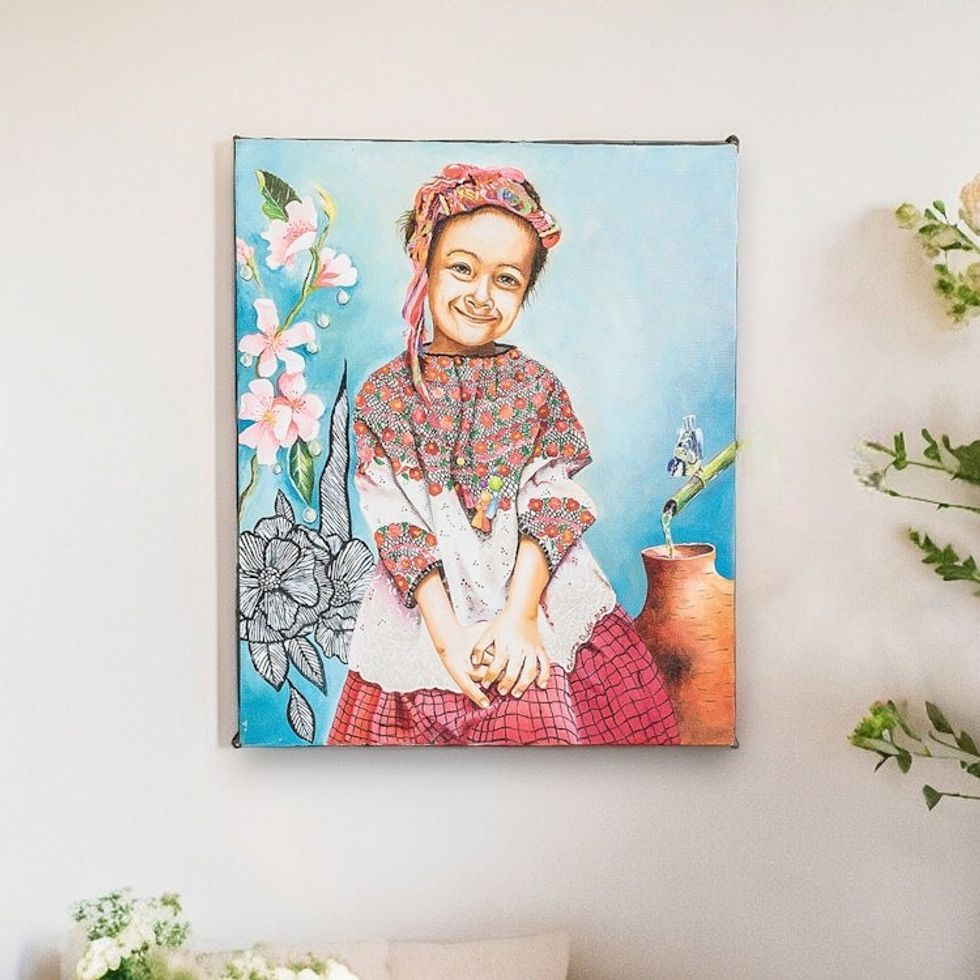 Impressionist Oil and Liquid Glass Child Portrait Painting 'Little Flower'