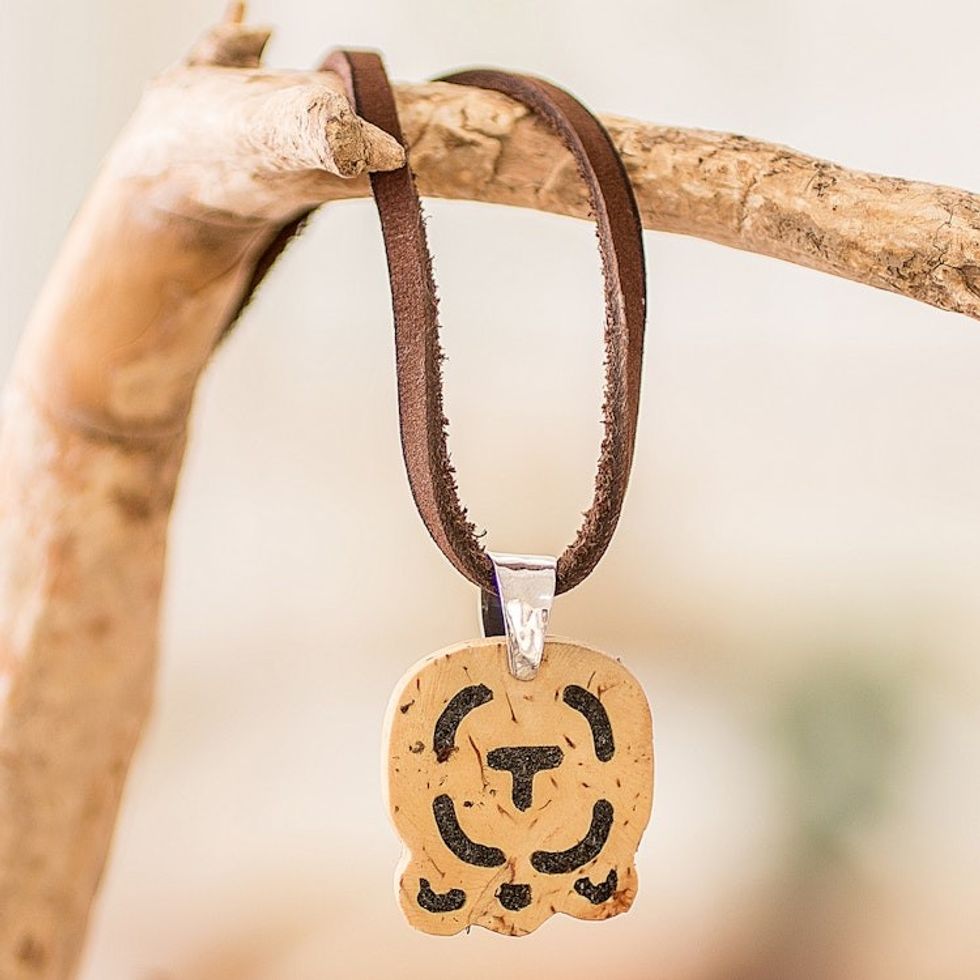 Coconut Shell and Lava Stone Iq' Sign Pendant Necklace 'Strength and Renewal'