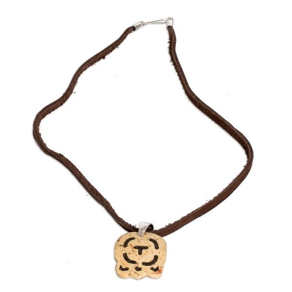 Alternate image for Coconut Shell and Lava Stone Iq Sign Pendant Necklace Strength and Renewal