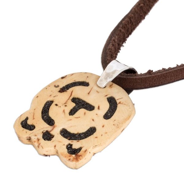 Alternate image for Coconut Shell and Lava Stone Iq Sign Pendant Necklace Strength and Renewal
