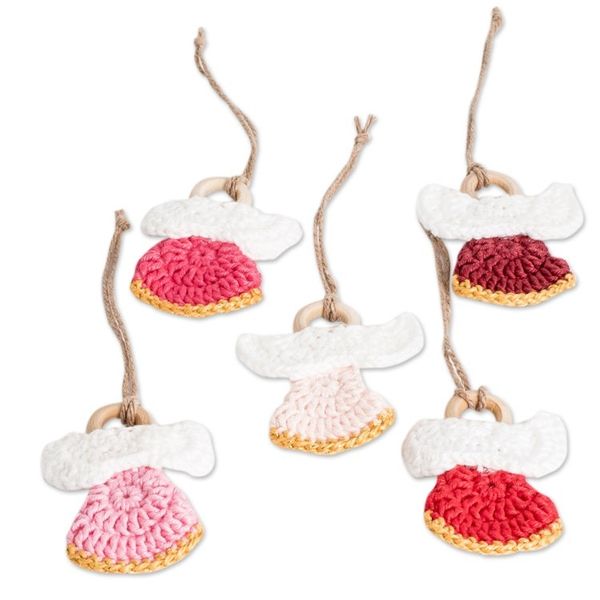 Alternate image for Set of 5 Handmade Pink-Toned Cotton and Wood Angel Ornaments Adorable Hope