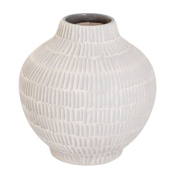 Alternate image for Hand-Painted Textured Ceramic Vase in Ivory and Grey Exquisite Shape in Grey
