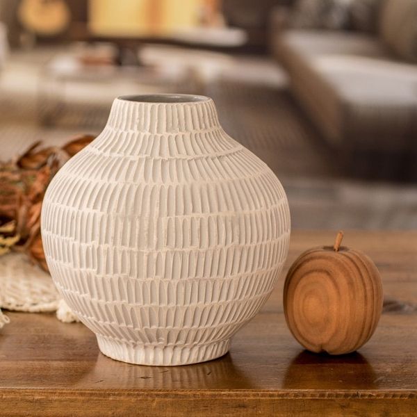 Alternate image for Hand-Painted Textured Ceramic Vase in Ivory and Grey Exquisite Shape in Grey
