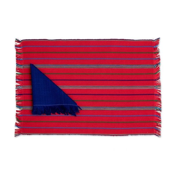 Alternate image for Striped 8-Piece Strawberry Cotton Placemat with Napkin Set Palopo in Red