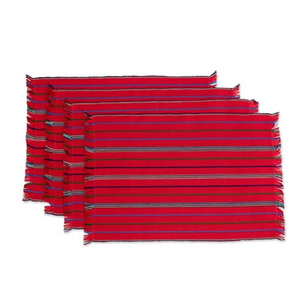 Alternate image for Striped 8-Piece Strawberry Cotton Placemat with Napkin Set Palopo in Red