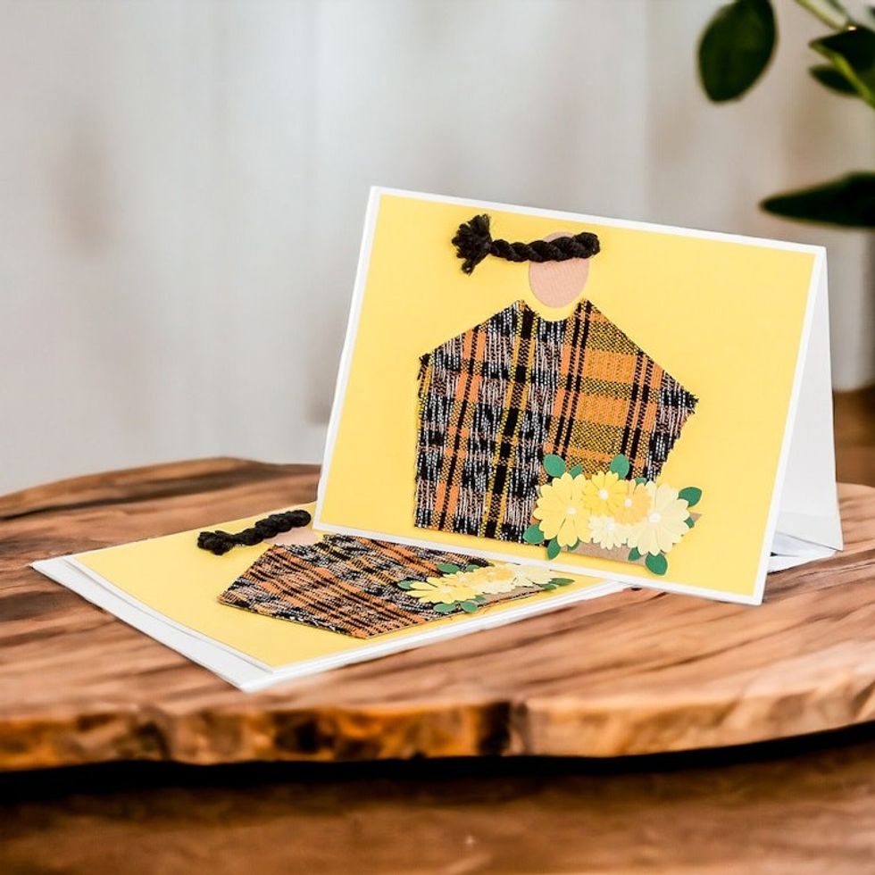 Pair of Yellow Greeting Cards with Hand-Woven Cotton Accents 'Maya Spring'
