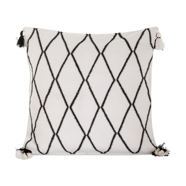 Alternate image for Diamond-Patterned Ivory and Black Cotton Cushion Cover Ivory of Diamonds