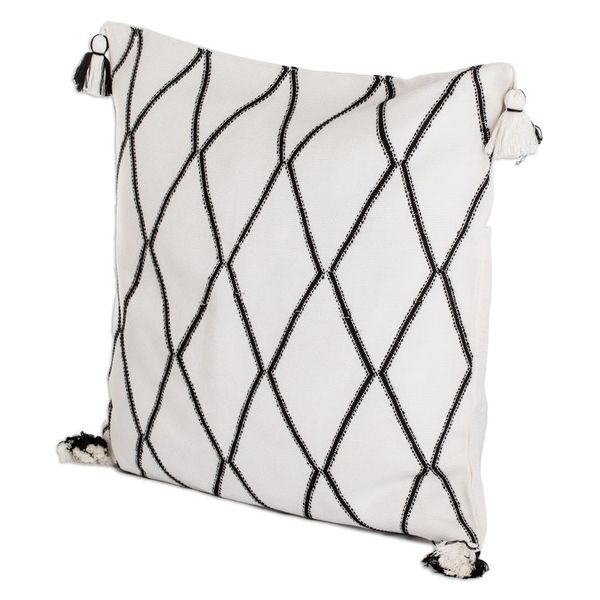 Alternate image for Diamond-Patterned Ivory and Black Cotton Cushion Cover Ivory of Diamonds