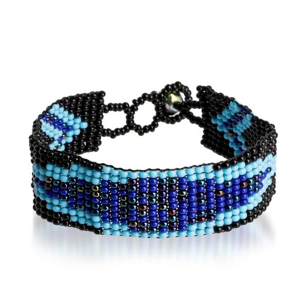 Alternate image for Dark Blue and Black Glass Beaded Mosaic Wristband Bracelet Marine Harmony