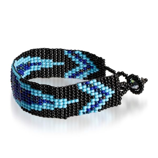 Alternate image for Dark Blue and Black Glass Beaded Mosaic Wristband Bracelet Marine Harmony