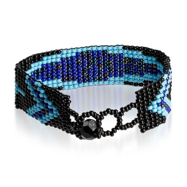 Alternate image for Dark Blue and Black Glass Beaded Mosaic Wristband Bracelet Marine Harmony