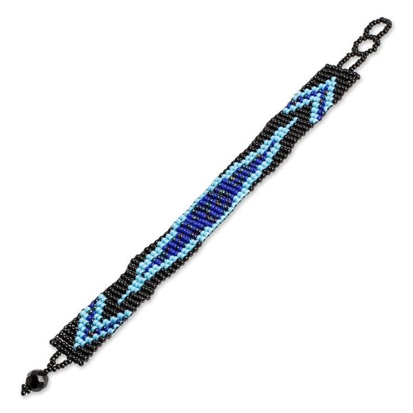 Alternate image for Dark Blue and Black Glass Beaded Mosaic Wristband Bracelet Marine Harmony