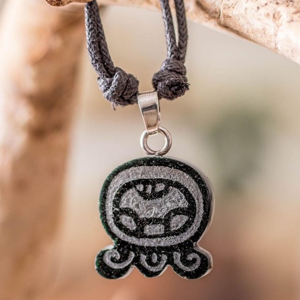 Jade Pendant Necklace with Mayan Abundance Nahual Theme 'Mayan Abundance'