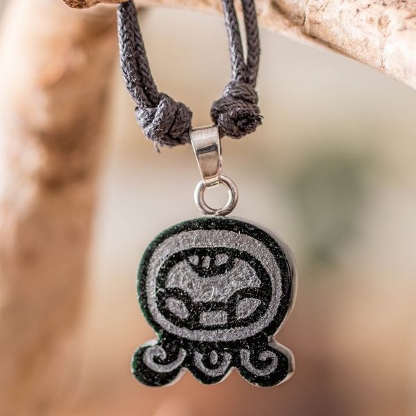 Alternate image for Jade Pendant Necklace with Mayan Abundance Nahual Theme Mayan Abundance