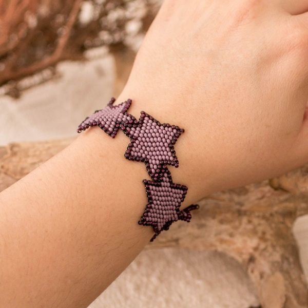 Alternate image for Handcrafted Lilac and Purple Beaded Bracelet with Star Motif Lilac Starlight