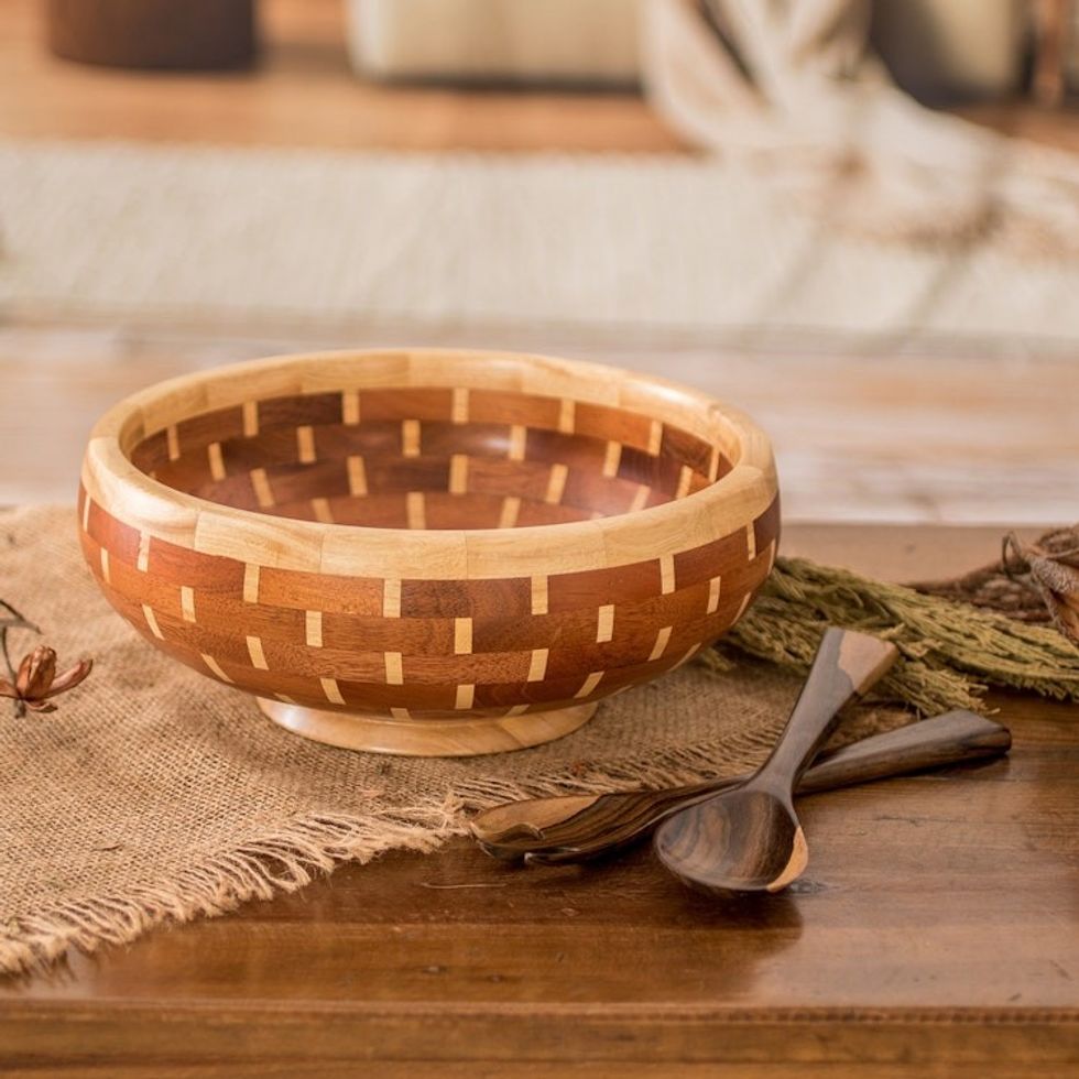Tropical Eco-Friendly Reclaimed Wood Salad Bowl and Spoons 'Fresh Delights'