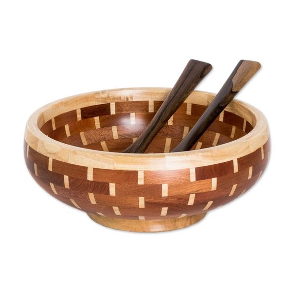 Alternate image for Tropical Eco-Friendly Reclaimed Wood Salad Bowl and Spoons Fresh Delights