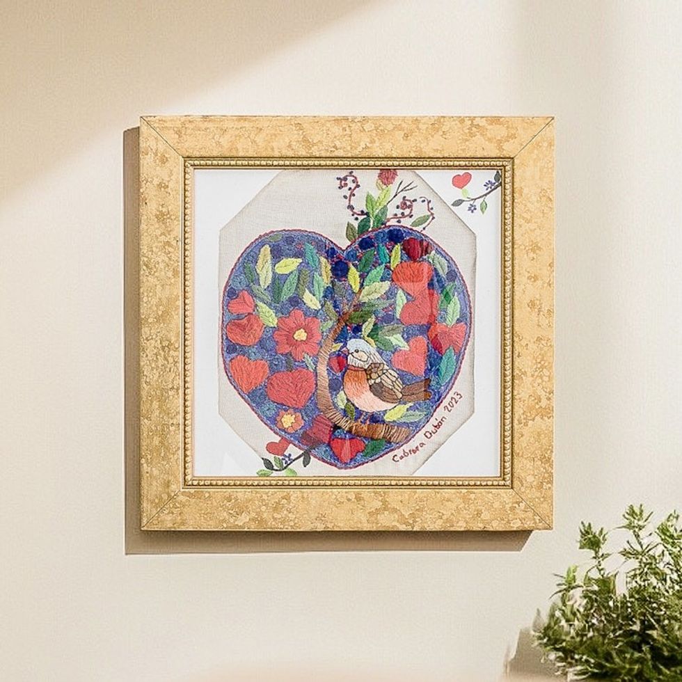 Nature-Themed Cotton and Wool Blend Wall Art with Frame 'Heartbeat'