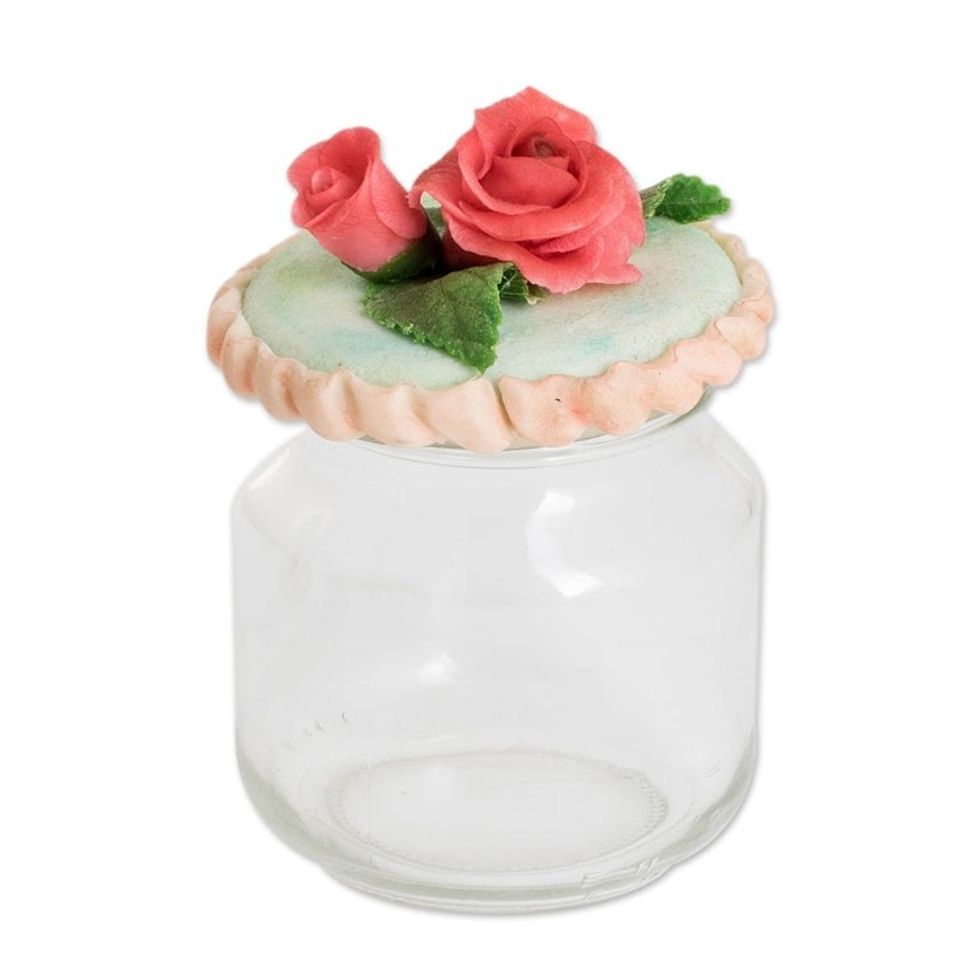 Hand-Painted Rose-Themed Papier Mache Decorative Jar 'Fragrant Rose'