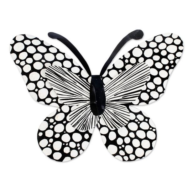 Alternate image for Speckled Butterfly-Shaped Steel Wall Art in Black and White Flutter in the Moonlight
