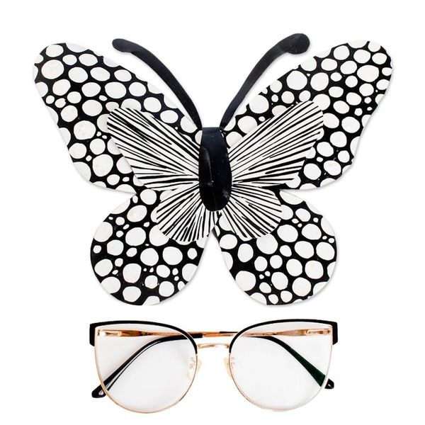Alternate image for Speckled Butterfly-Shaped Steel Wall Art in Black and White Flutter in the Moonlight