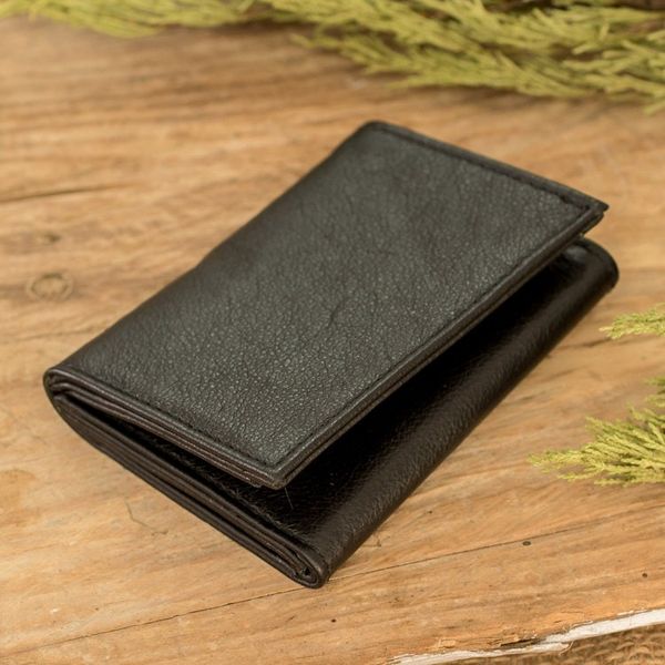 Alternate image for Eco-Friendly Recycled Leather Mens Trifold Wallet in Black Elegant Organization