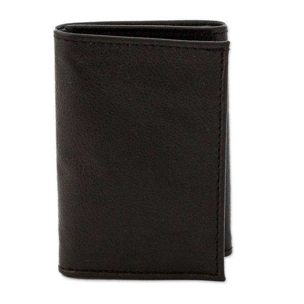 Alternate image for Eco-Friendly Recycled Leather Mens Trifold Wallet in Black Elegant Organization