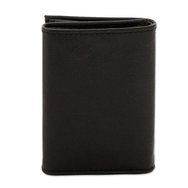 Alternate image for Eco-Friendly Recycled Leather Mens Trifold Wallet in Black Elegant Organization