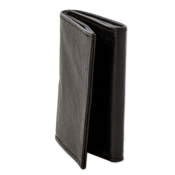 Alternate image for Eco-Friendly Recycled Leather Mens Trifold Wallet in Black Elegant Organization