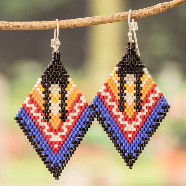 Alternate image for Handcrafted Glass Beaded Salvadoran Woman Dangle Earrings Multiculturalism