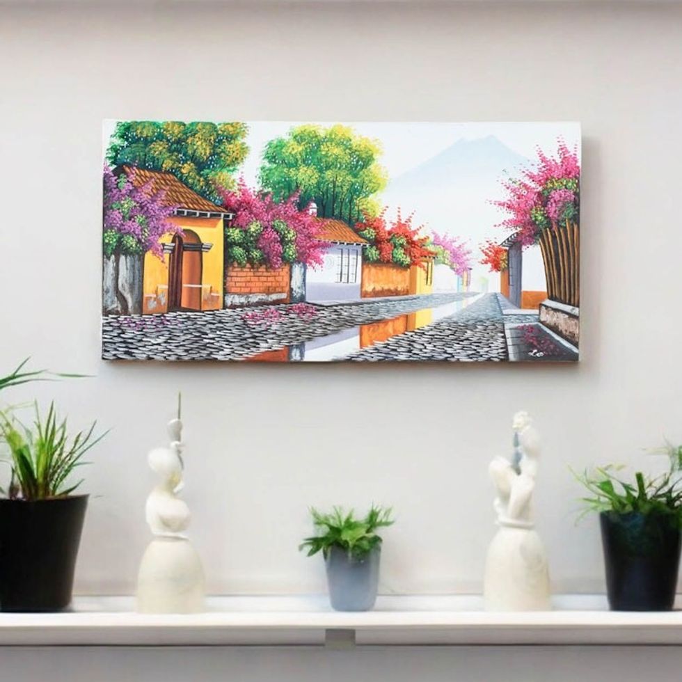 Oil on Canvas Painting of Las Animas Street in Guatemala 'Las Animas Street in Antigua'